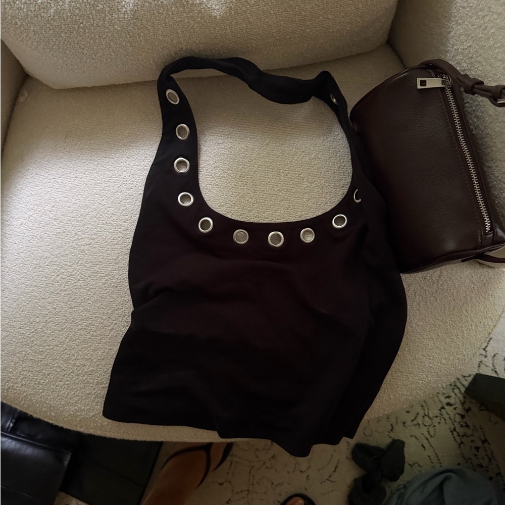 Reformation Black Eyelet Halter Tank Top - Women - Picture 2 of 2